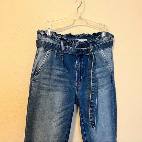 Ashley Mason Medium Wash Paper bag Waist Skinny Jeans with Matching Belt