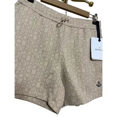 Moncler NWT Monogram Drawstring Shorts – Beige Logo Print Luxury Style, Size S - Image 7