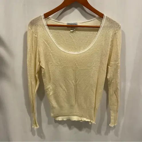 Vintage 90’s banana cream pointelle lightweight semi sheer wool blend lace top Yellow Size M