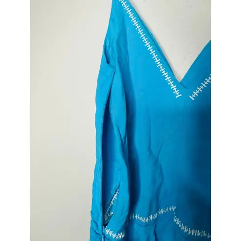 ESTEBAN CORTAZAR COLLECTIVE Aqua Hourglass White Stitch Midi Dress Size Medium Blue