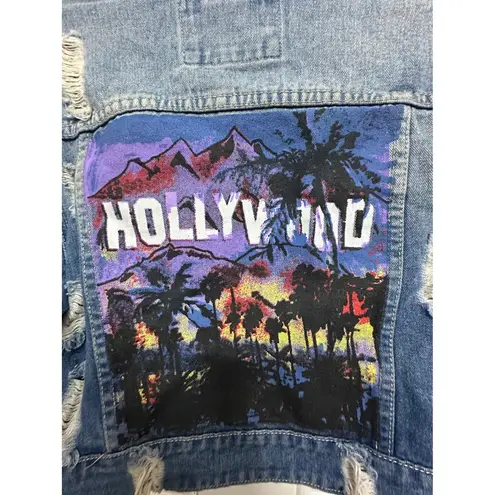 American Bazi Hollywood California Distressed Cropped Jean Jacket Medium