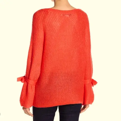 Project Nadaam Project Naadam Bell Sleeve Sweater Coral Fuzzy Bow Ties Neon Orange Pink Soft M