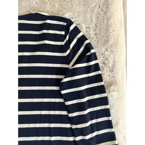 J. Jill Wearever Collection Single Button Navy Blue & White Stripe Cardigan Sz L Size L