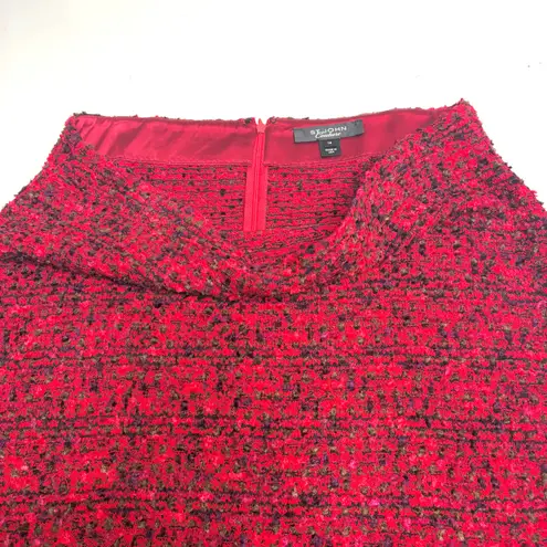 St. John Couture Marled Tweed Knit Midi Pencil Skirt Red 14