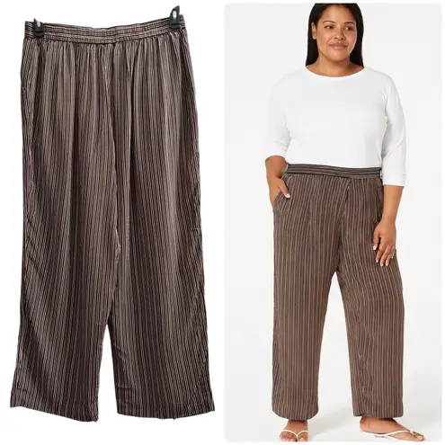 Jennifer Moore Silk Brown White Striped Pocket Lightweight Pant Plus Size 20W