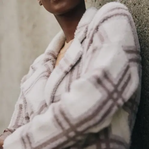 Anthropologie  NVLT Plaid Teddy Coatigan Longline Pea Coat Jacket Size XL