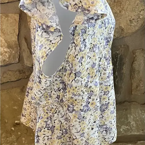 Flirty Wild Fable Yellow Lavender Floral Crop Top Women Medium Flutter Sleeves