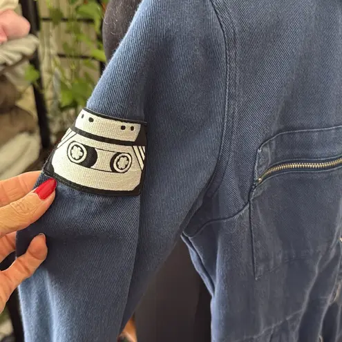 Emory park  Navy Blue Aviator Flight Patch Zip Up Long Sleeve Cotton Jumpsuit