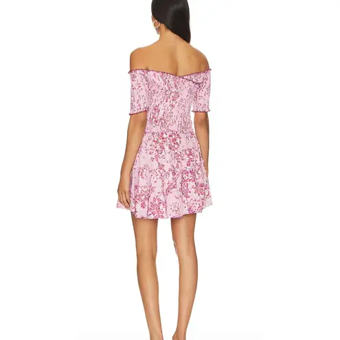 Poupette St Barth Soledad Dress Medium Pink Floral Smocked Ruffle Mini Resort