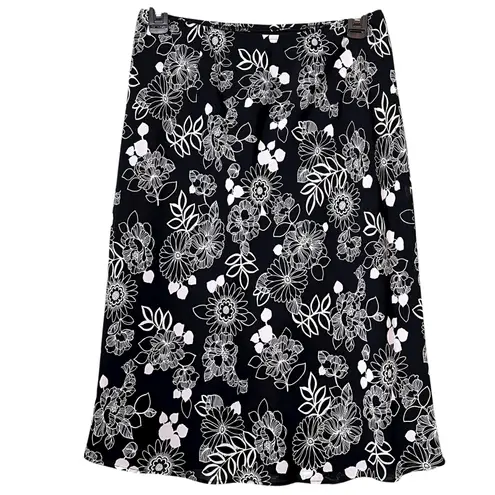 Apostrophe Skirt Womens Small Black White Floral A-Line Knee Length Lined