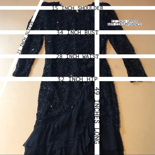 Oleg Cassini VINTAGE BLACK SEQUIN SILK RUFFLED COCKTAIL DRESS (6)