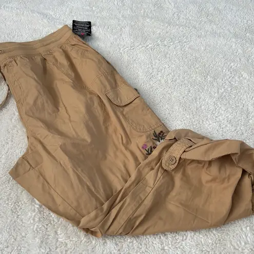 Woman Within NWT Women's Sz 22W Plus Sz Khaki Tan Embroidered Floral Pants