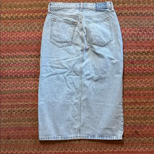 Abercrombie & Fitch ABERCROMBIE LIGHT WASH HIGH RISE FRONT SLIT DENIM LONG SKIRT