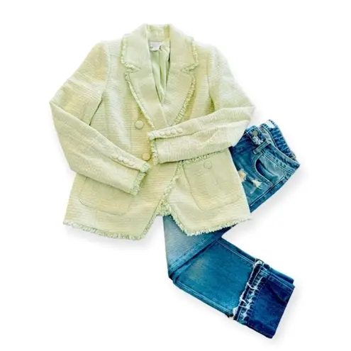 HOUSE OF HARLOW Pistachio Green Double Breasted Tweed Blazer Spring Size M NEW Size M