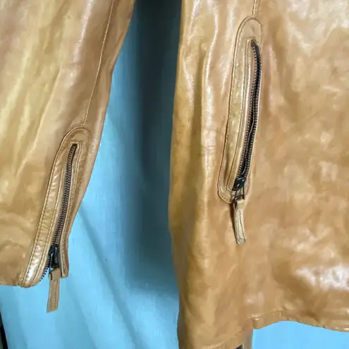 Bod Christensen 100% Leather Tan Caramel Moto Coat Belted Asymmetrical L Brown Size L