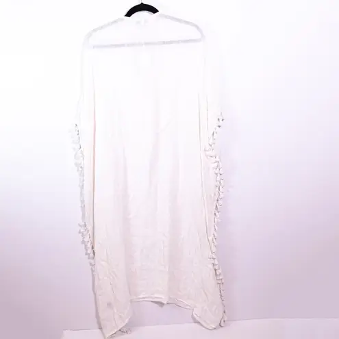 NEW Walter Baker Acapulco Cotton Gauze Lace Up Tassel Fringe Kaftan Dress White 