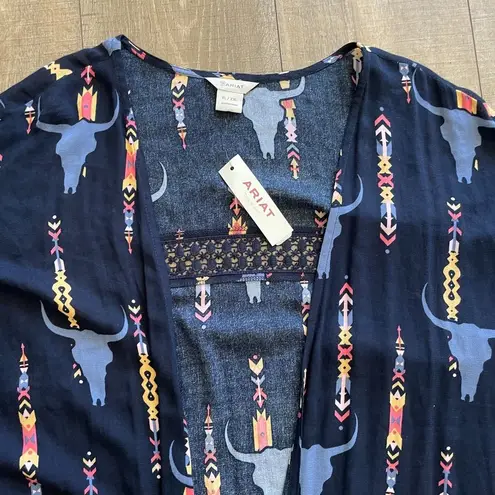 Ariat NWT  Longhorns Duster Cardigan Women XLarge Blue Short Sleeve Aztec Western
