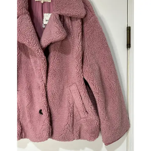 Free People  Joplin Faux Fur Cozy Teddy Jacket Smoked Pink Size Large NWT Slouchy