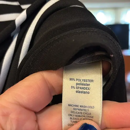 Rafaella Black & White Striped Asymmetrical Dressy Tank - Size S