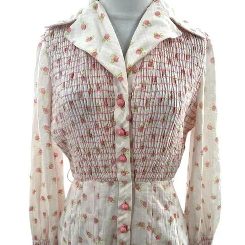 Vintage Dalani smocked fruit pink fruit button shirt dress sz 6