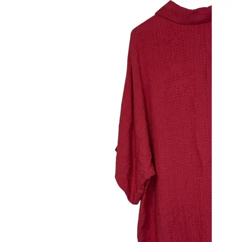 BKE  Women Top Shirt Button Front Collar Pocket Short Sleeve‎ Oversized Red Small