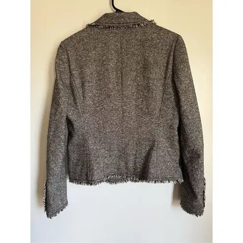 Caslon Womens Silk Wool Fringe Gray Button Blazer Jacket sz 10 career academia
