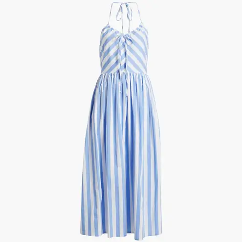 Avec Les Filles NWT Stripe Halter Neck Cotton Blend Midi Dress 6, BLUEWHITE