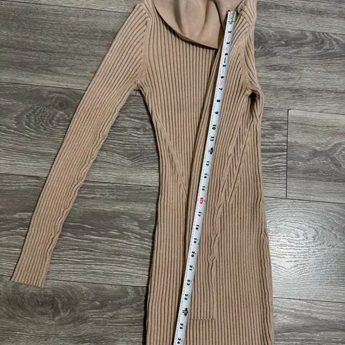 V28 Women Cowl Neck Sweater Long Sleeve Ribbed Knit Fitted Beige Dress Size M Tan Size M
