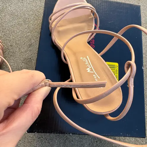 Boutique Nude Faux Patent Leather Strappy Heels