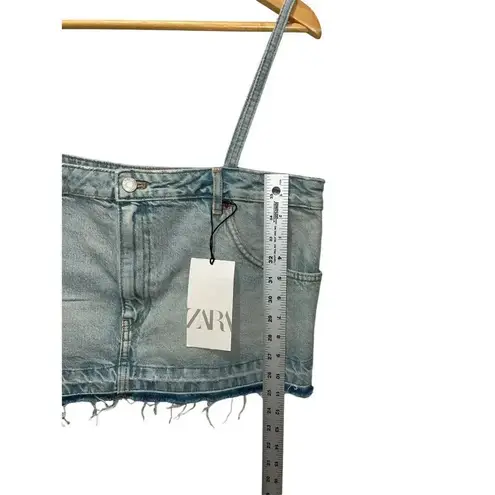 ZARA  Denim Jean Cropped Pants Top Spaghetti Straps Size Large Bloggers Blue Wash