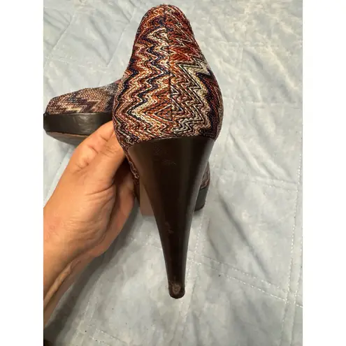 Missoni Women's Heels Size 37.5 Multicolor Zigzag Peep Toe Platform Pumps
