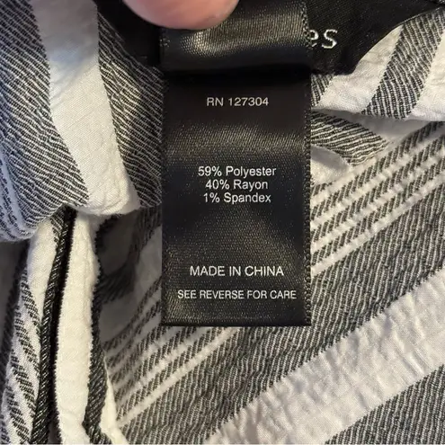 Ali Miles Women Sz XL Black White Stripe Minimalist Long Tunic Top Crinkle Artsy