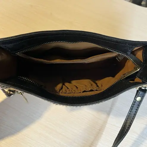 Patricia Nash Rectangle Tiger Calf Hair Black Leather Crossbody Bag Festival