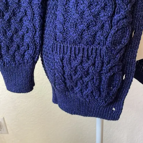 The Irish Store 100% Wool Cardigan Fisherman Knit Sweater—Beautiful! XS Blue