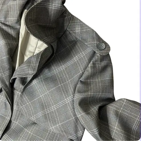 DONALD BROOKS For Main Street Plaid Trench Coat Belted Epaulets Fits Size Small Gray