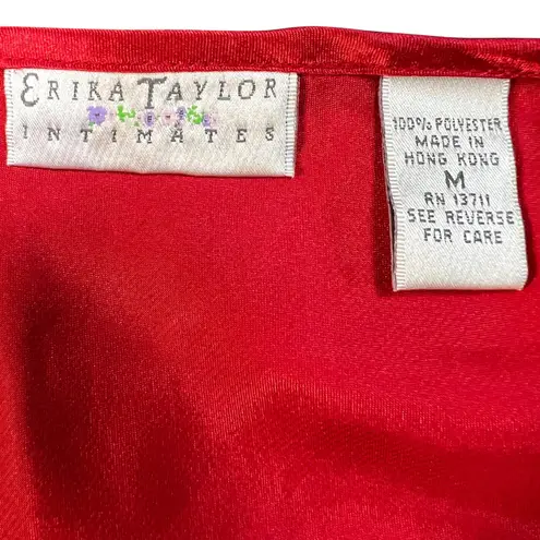 Y2K Babydoll Camisole Tank Top Medium Red Textured Hearts Mesh Overlay Satin Vtg