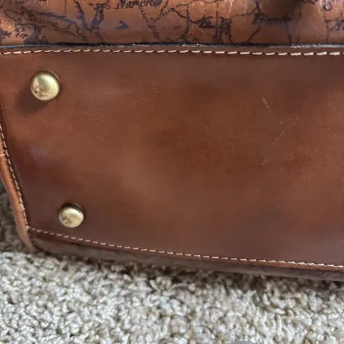 Patricia Nash Purse Leather Calvi Satchel Shoulder Bag Signature Map Riot Rust