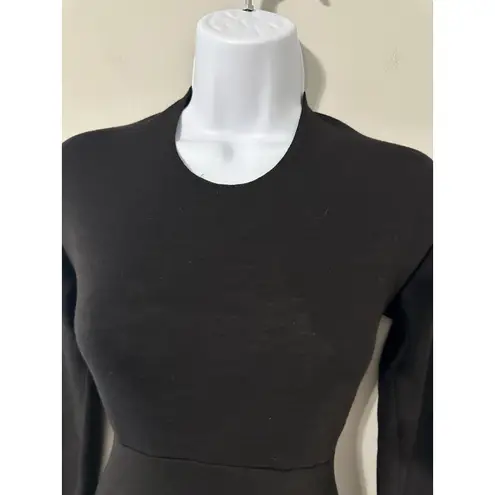 Donna Karan Vtg 80s 90s NY Black Wool Fit Flare Long Sleeve Bodysuit Dress US 8