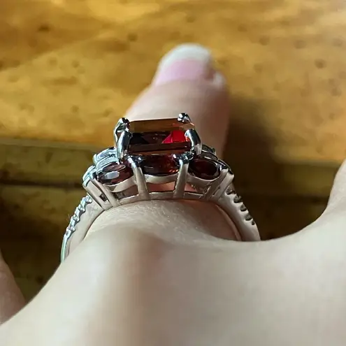 Red Labradorite Vermelho Red Garnet Sterling Silver Ring Size 7