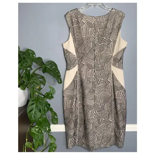 Antonio Melani Stanwick Sleeveless Khaki Geo Mesh Sheath Career Dress Size 14