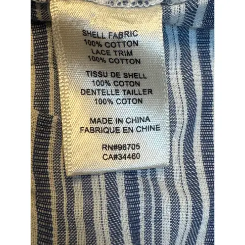 Rebecca Taylor Striped Ruffle Mini Dress Blue White Button Front Short Sleeve Tie Waist L - Image 6