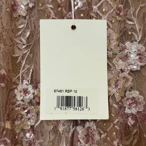 Mac Duggal NWT  67481 Pink Floral Embellished Sleeveless Plunge Neck Gown Size 12