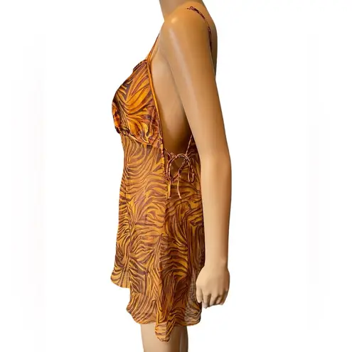 gilligan and o'malley Gilligan & O’Malley Vintage Y2K Gold Brown Wild Groovy Animal Print Slip Dress