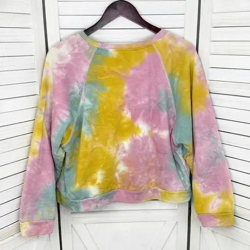 Paper Crane  Tie Dye Cropped Sweatshirt Pink Yellow Teal Large