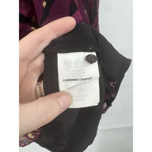 Fabienne Chapot Tina Blouse Women 44/XXL Purple Metallic Ruffle Retro Eclectic