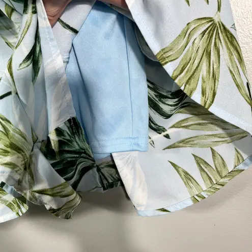 Peach Love California Peach Love Light Blue Palm Leaf Cutout Front Jumpsuit Romper Large Beach Cruise