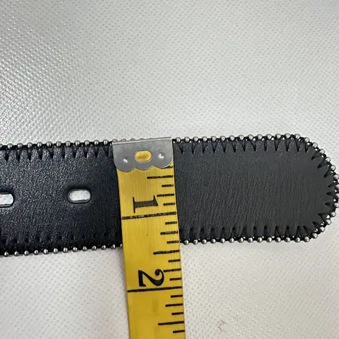 Coldwater Creek Belt Black Leather Silver Bead Trim Hammered Boho Western Small