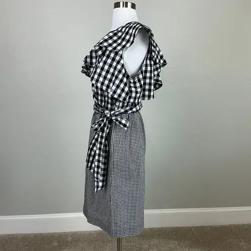 Calvin Klein  One Shoulder Gingham Sheath Dress Black and White Size 12