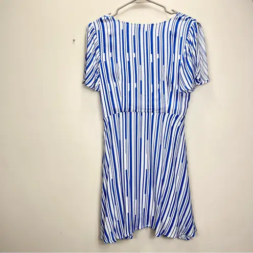 Lulus Sun On My Side Blue White Striped Tie Front Cutout Skater Dress MEDIUM