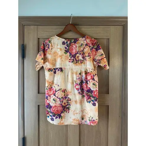 NWT Vintage Goa Square Neck Embroidered Floral Boho Top in Mango Women size Med Orange